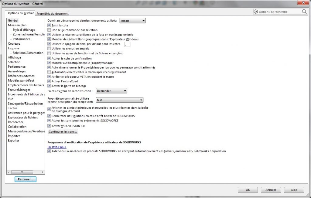 Comment configurer solidworks